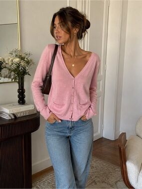 La Redoute Creation 100% Cashmere Soft Pink Preppy Lux Cardigan Sweater Size 4-6